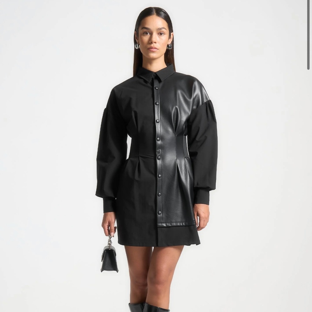 Manier DeVoir half leather shirt dress